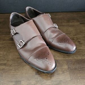 Massimo Matteo Mens Dark‎ Brown Leather Double Strap Monk Shoes 10.5Medium